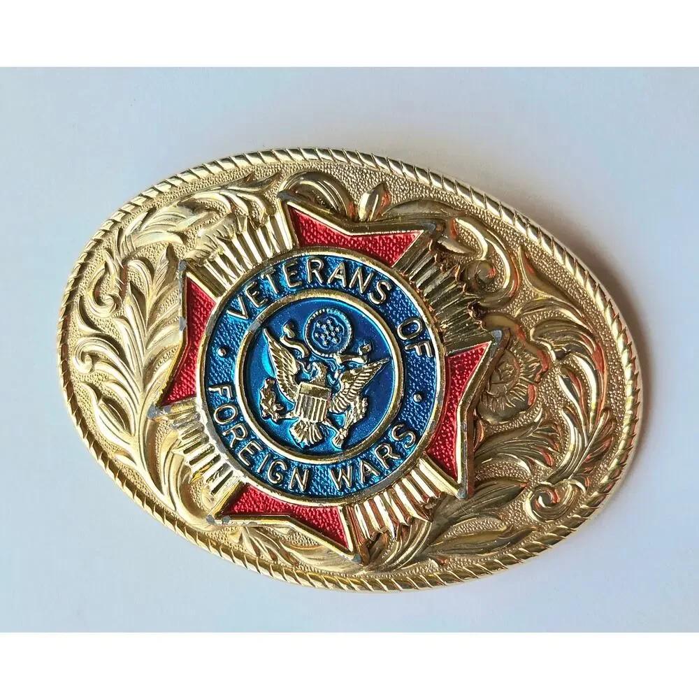Belt Buckle VFW Blue Red Gold Veterans of Foreign Wars 1980s